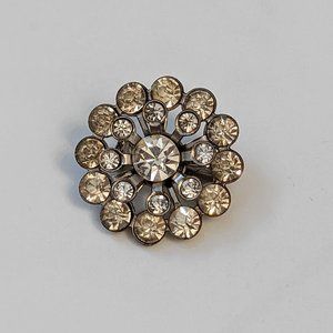 Vintage Round Rhinestone Cluster Brooch Pin Silver Tone